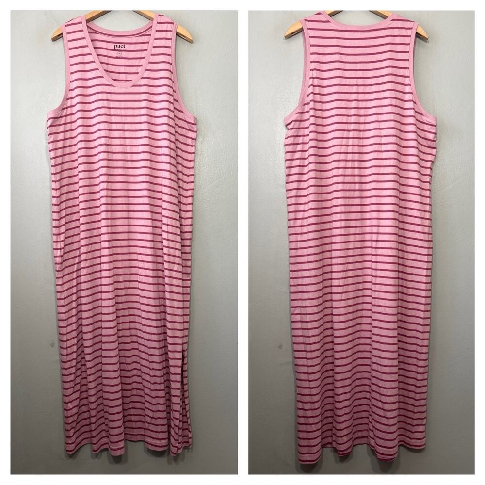 Pact Maxi Tank Dress Size XL Purple Striped Organic Cotton Tee Shirt Knit Casual